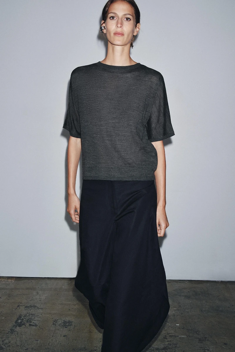SHORT SLEEVE KNIT WOOL TOP
