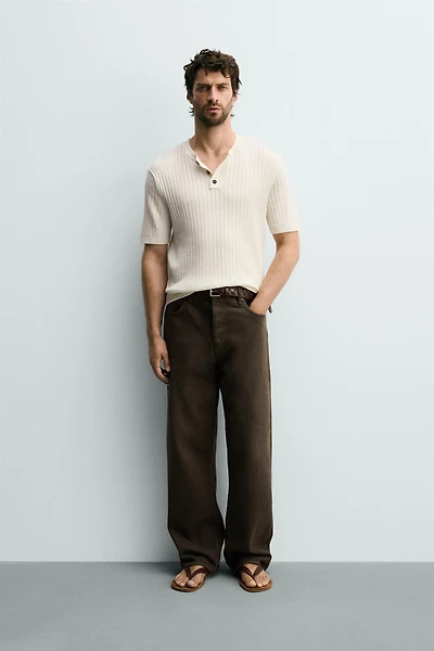 RIB KNIT HENLEY T-SHIRT
