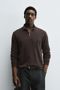 ZIPPERED PURL KNIT SWEATER