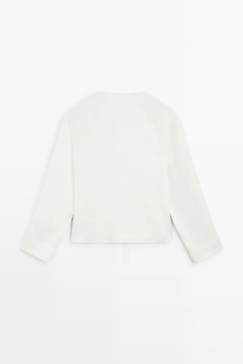 Flowing linen blend blouse with button detail