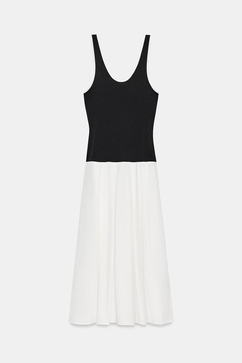 POPLIN CONTRAST MIDI DRESS