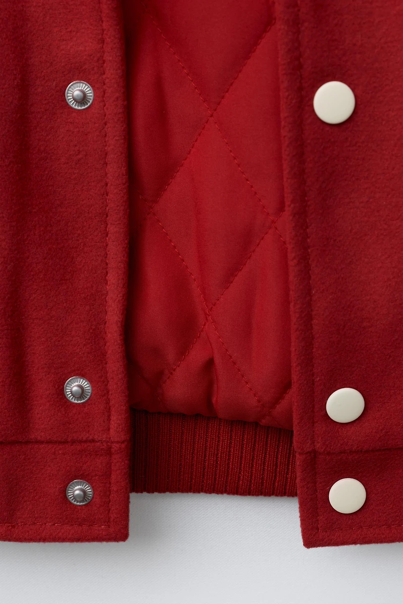 BLOUSON BOMBER EN DRAP DE LAINE ET MANCHES À AVEC PIÈCES