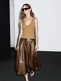 Nappa leather flared midi skirt