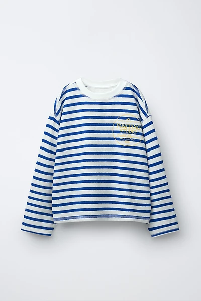 STRIPED AND TEXT T-SHIRT