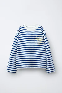 STRIPED AND TEXT T-SHIRT