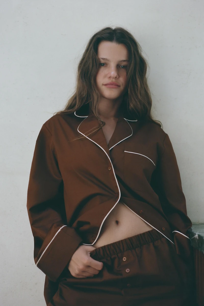 CONTRASTING POPLIN PAJAMA SHIRT