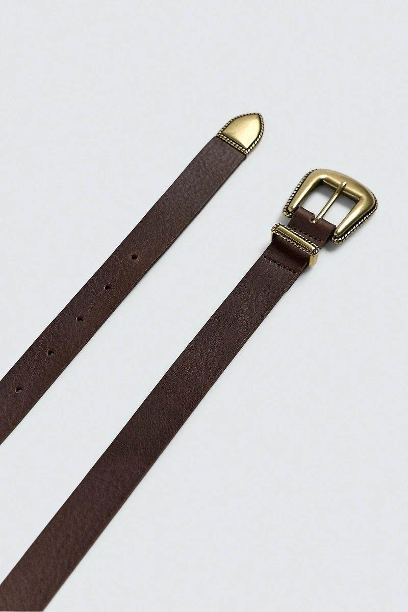 LEATHER BELT WITH METAL TIP
