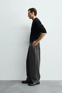PLEATED WIDE FIT DENIM CHINO PANTS