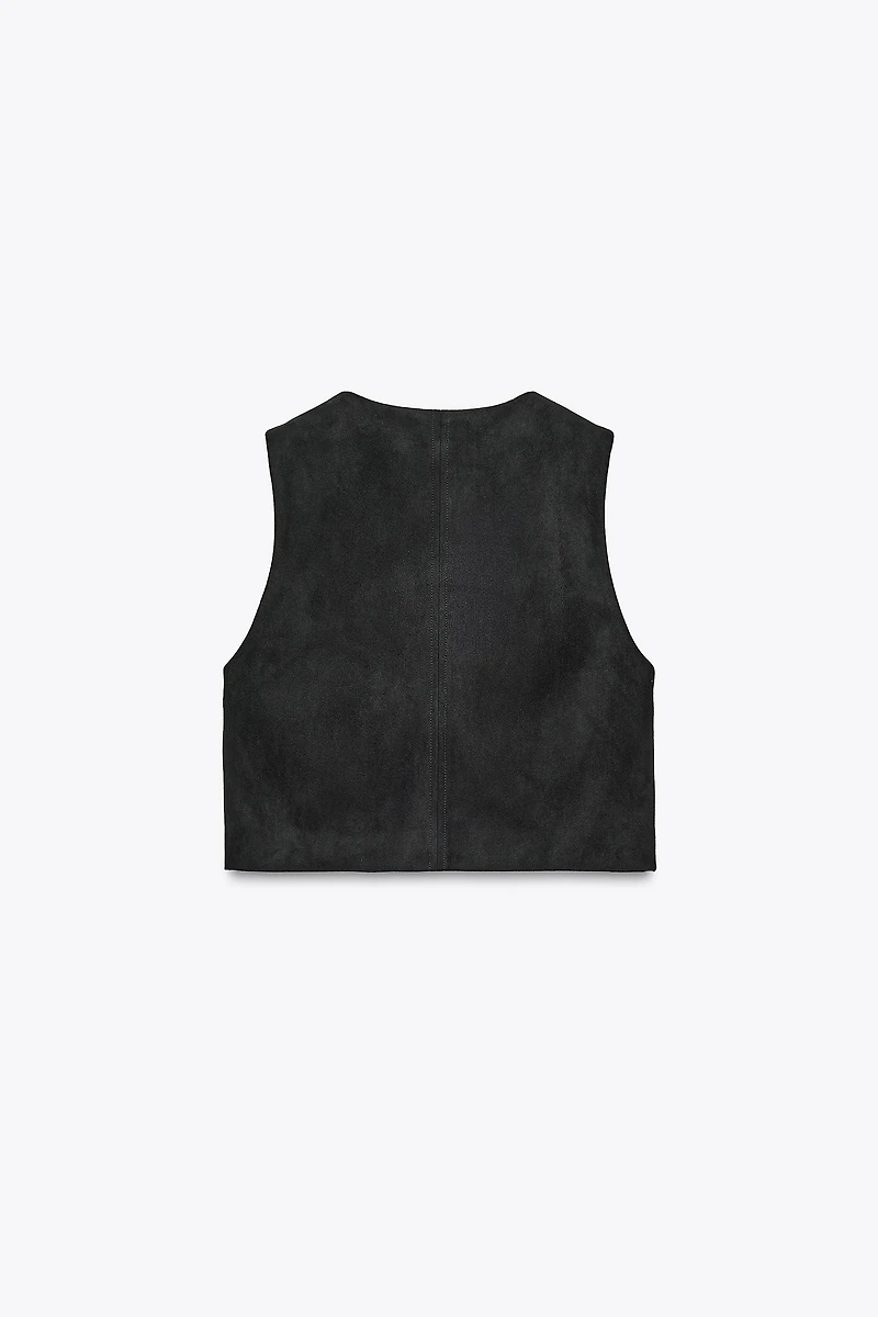 EMBROIDERED BEADED FAUX SUEDE VEST