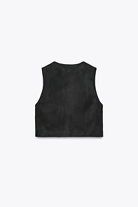 EMBROIDERED BEADED FAUX SUEDE VEST