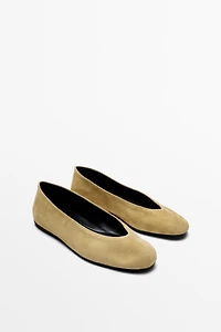 Split leather ballet flats