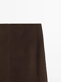 Straight nubuck leather midi skirt