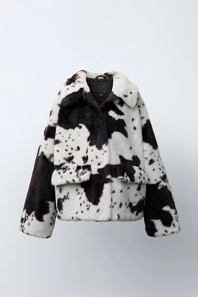 COW PRINT FAUX FUR JACKET