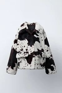 BLOUSON EFFET FOURRURE IMPRIMÉ VACHE