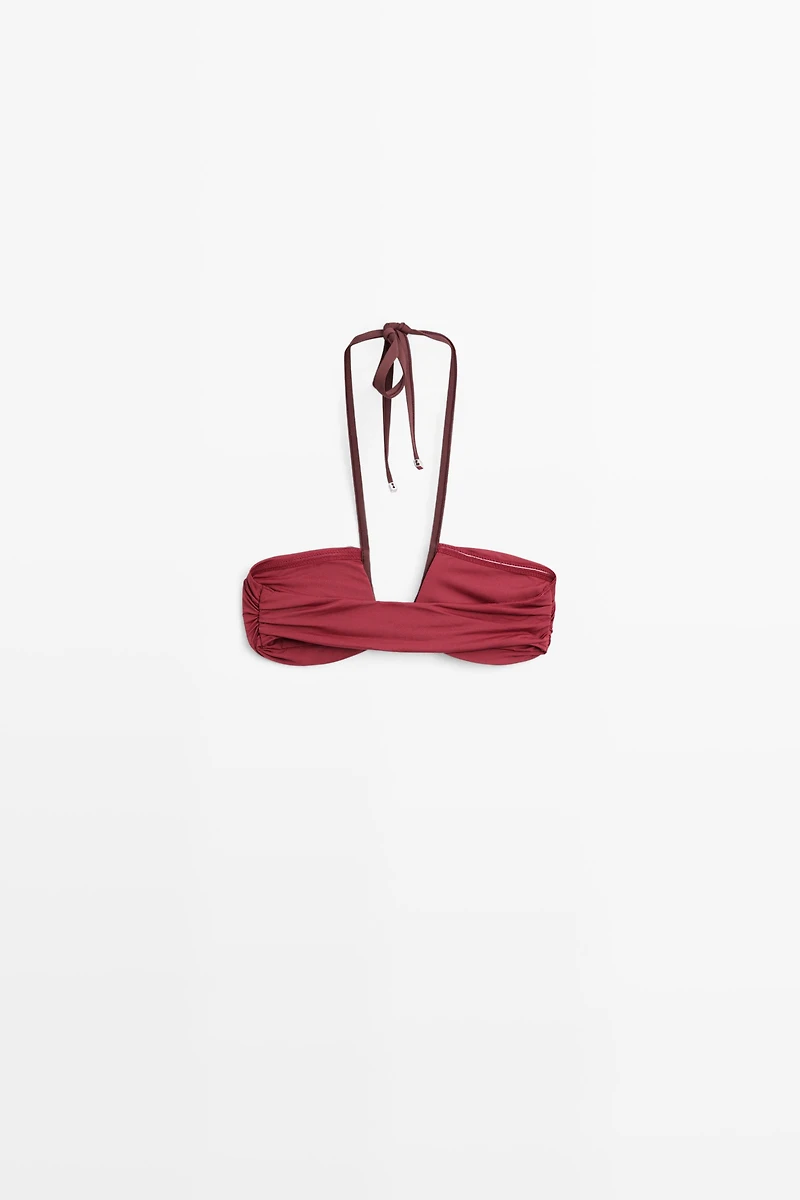 Bikini top with contrast gathered detail