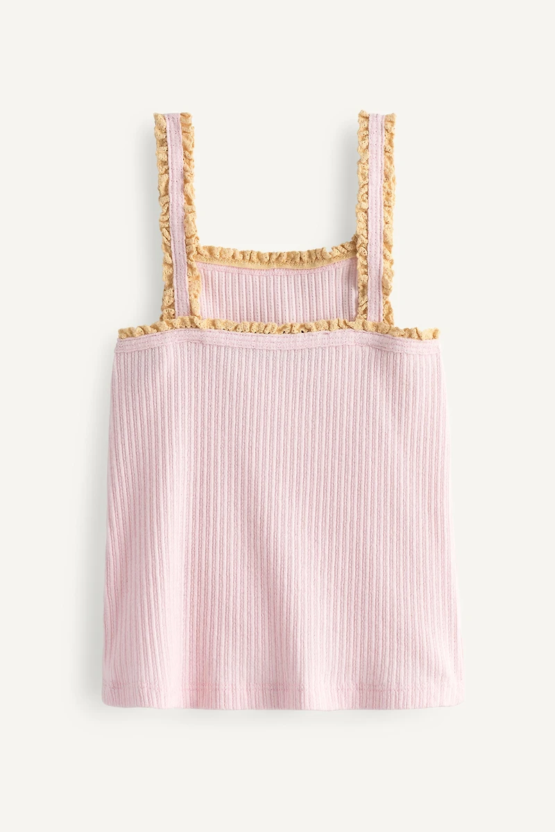 LIMITED EDITION CONTRAST LACE RIB STRAP TOP