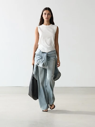 Sleeveless linen blend T-shirt