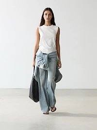 Sleeveless linen blend T-shirt