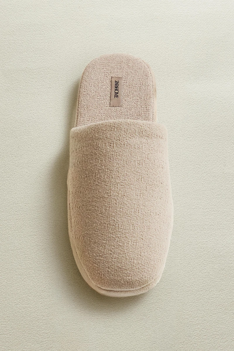 LINEN FLATFORM SLIPPERS