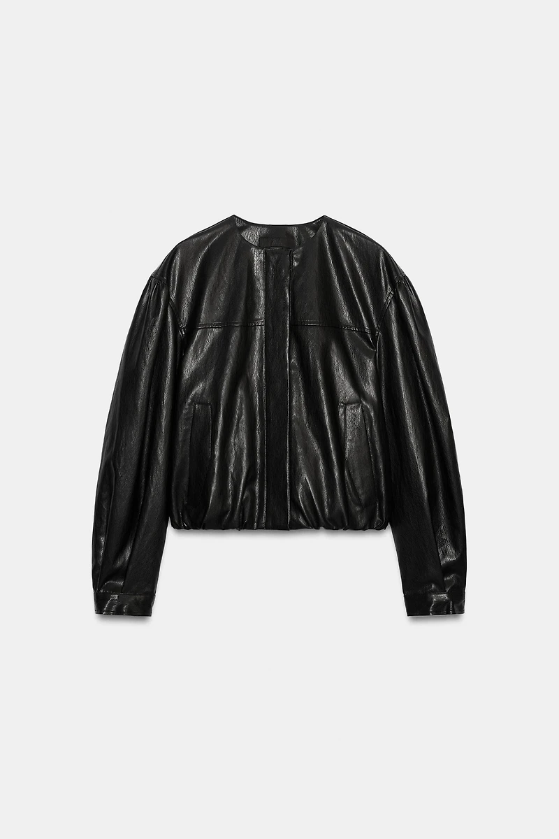 FAUX LEATHER BALLOON JACKET