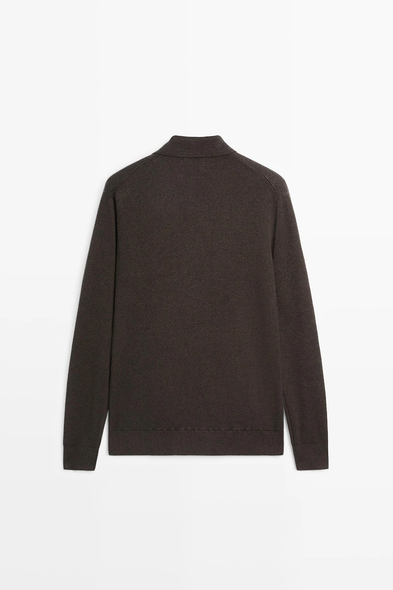 100% cotton polo collar knit cardigan
