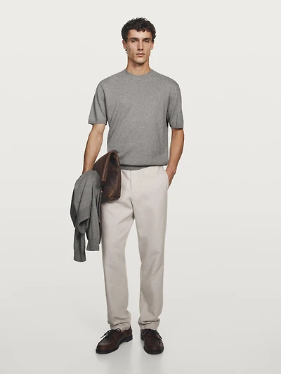 Linen blend tapered fit trousers