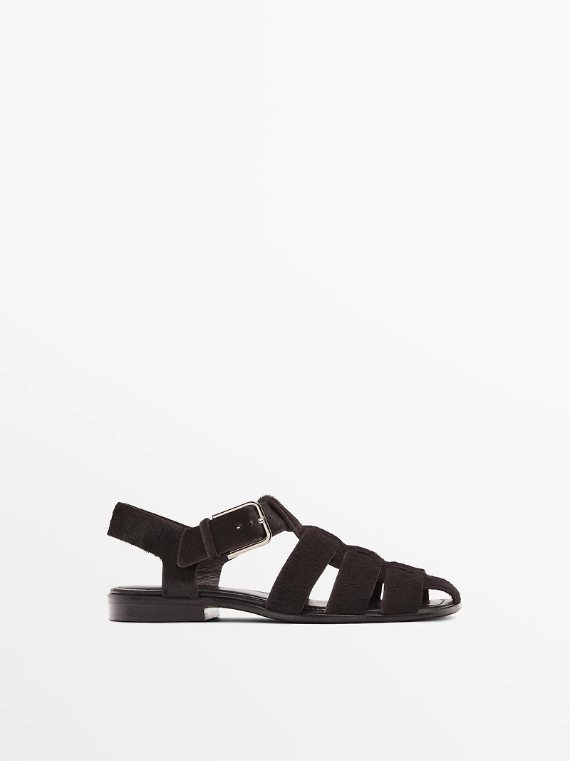 Cage sandals with faux fur