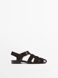 Cage sandals with faux fur
