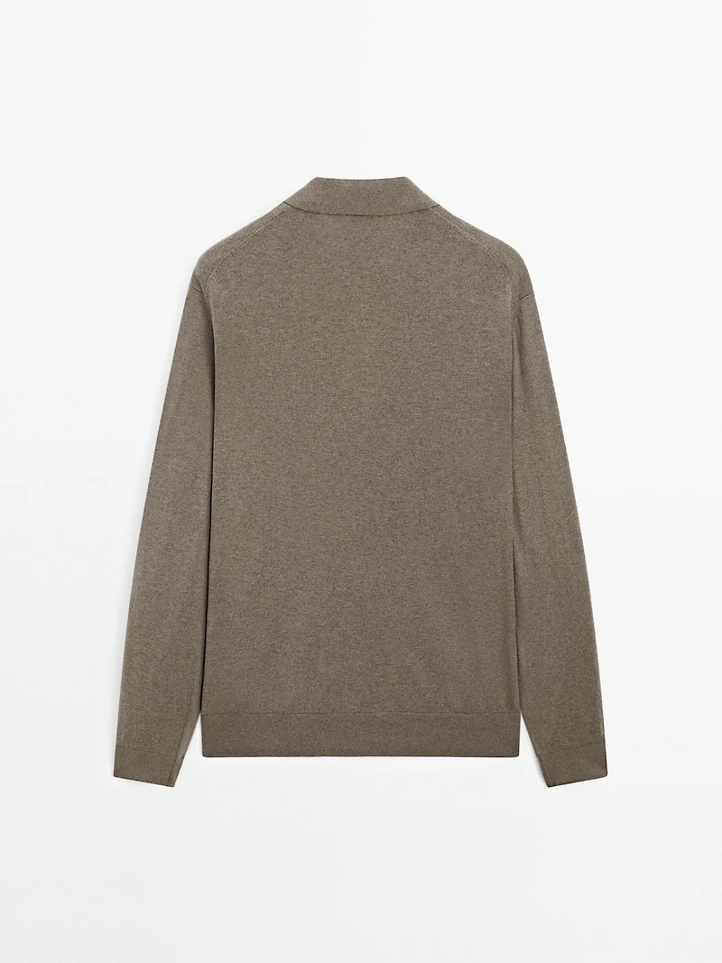 Cotton blend knit polo sweater