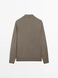 Cotton blend knit polo sweater