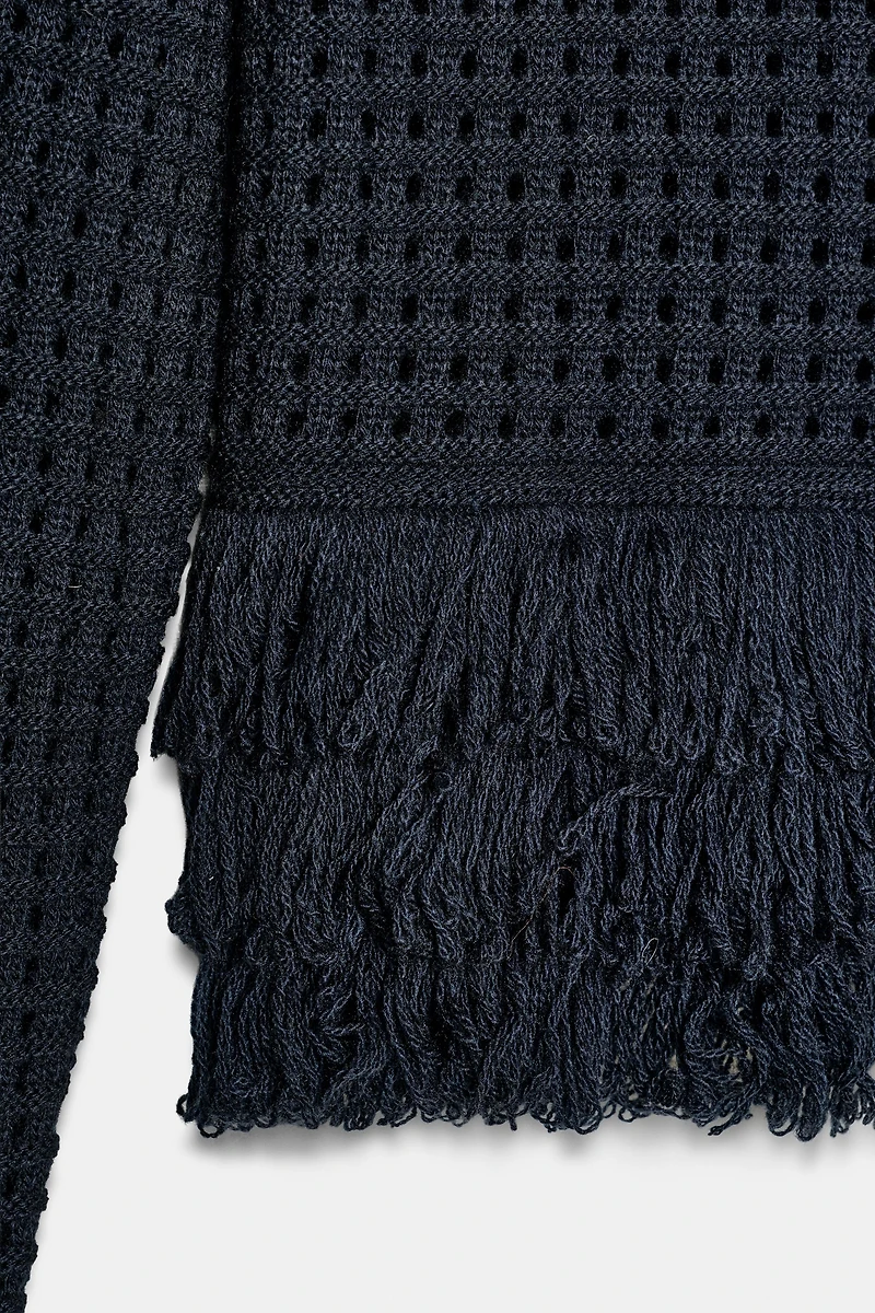 FRINGED PLAID KNIT JUMPER