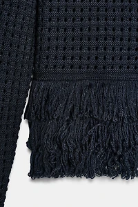 FRINGED PLAID KNIT JUMPER