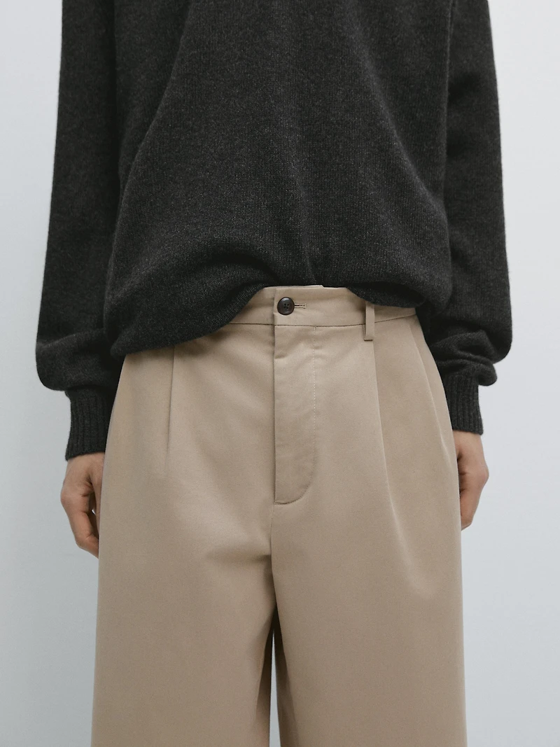 Pantalon à pinces en coton mélangé