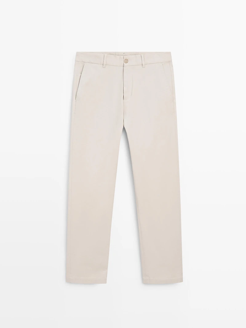 Cotton blend tapered fit trousers