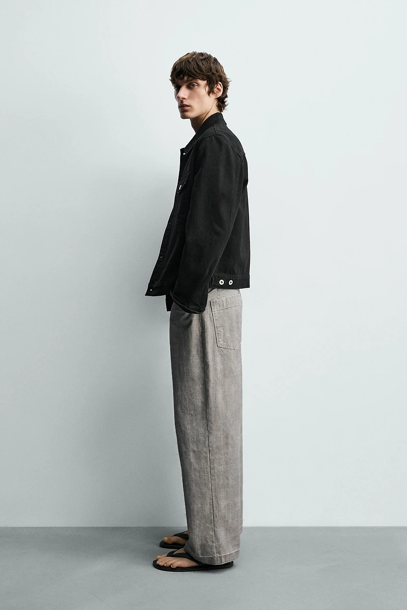 STRAIGHT FIT HERRINGBONE PANTS