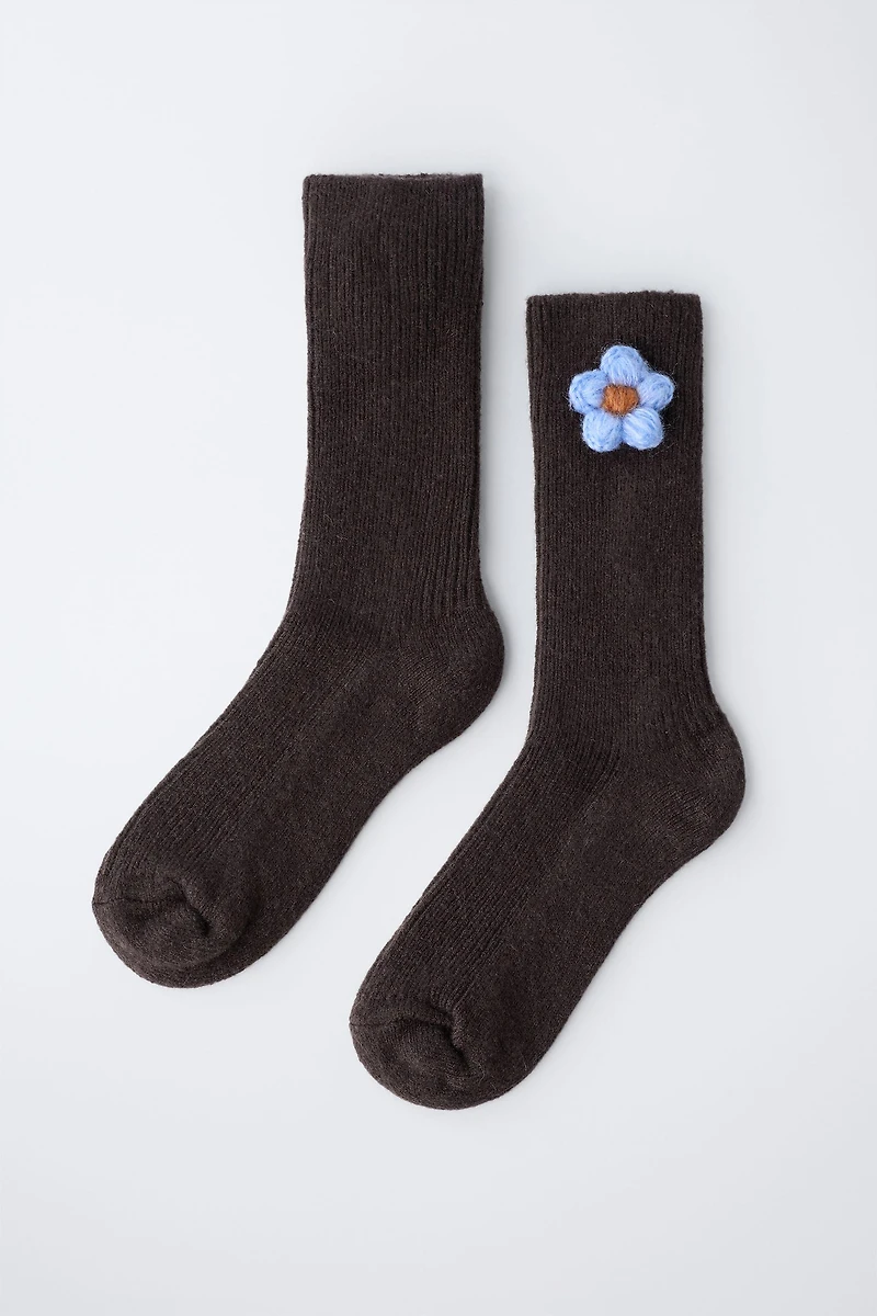 WOOL BLEND FLOWER SOCKS