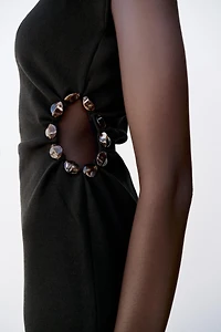 BEADED CUT-OUT KNIT DRESS