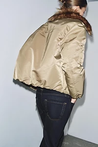 ZW COLLECTION FAUX FUR COLLAR BOMBER JACKET