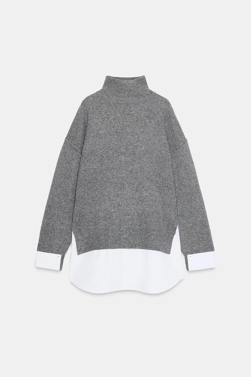 COMBINATION POPLIN KNIT SWEATER