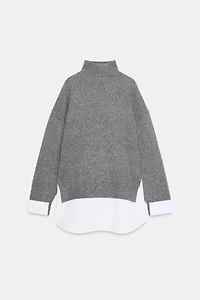 COMBINATION POPLIN KNIT SWEATER