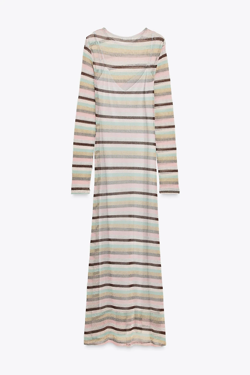 METALLIC THREAD STRIPED LONG DRESS