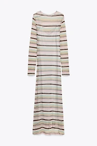 METALLIC THREAD STRIPED LONG DRESS