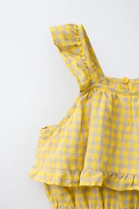 GINGHAM AND RUFFLE 100% LINEN JUMPSUIT