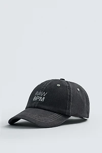 WASHED EMBROIDERED TEXT TOPSTITCHED CAP