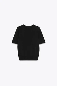 SHORT SLEEVE BASIC KNIT TOP