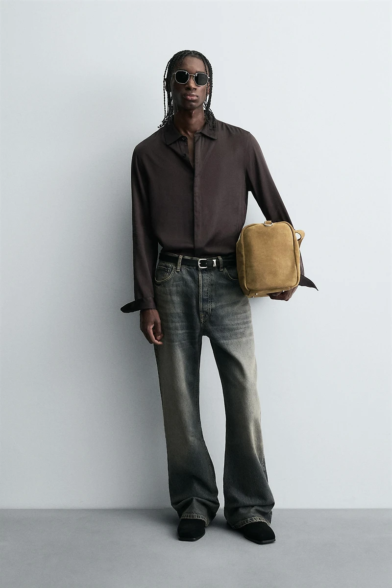 CONTRAST PIPING SATIN EFFECT SHIRT