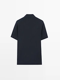 Cotton blend knit V-neck polo sweater