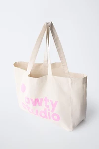 PRINTED AND TEXT TOTE BAG