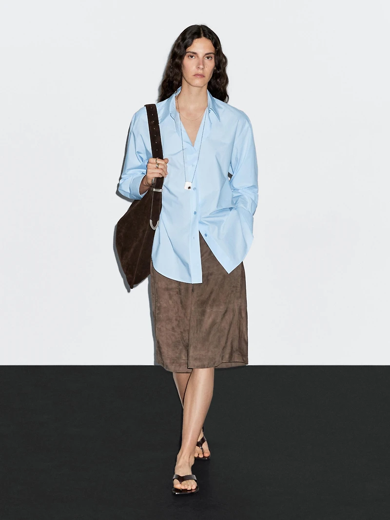 Long 100% cotton poplin shirt