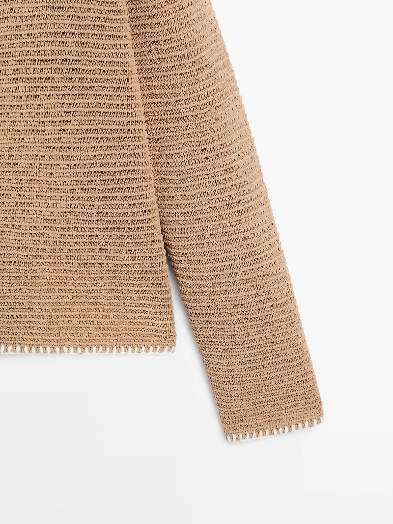 Contrast cotton blend knit cardigan
